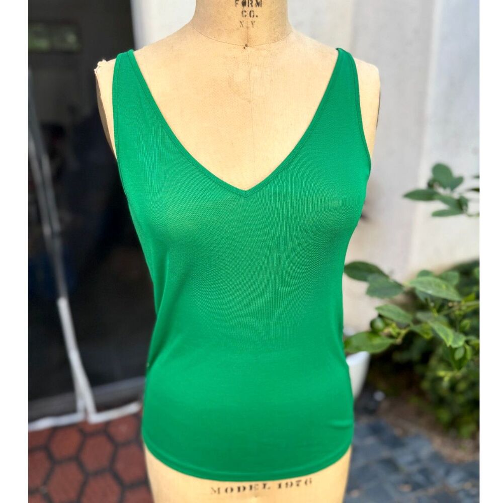 Stockholm Atelier & Other Stories Lyocell Fine Rib Emerald Vneck Tank Top Size 2